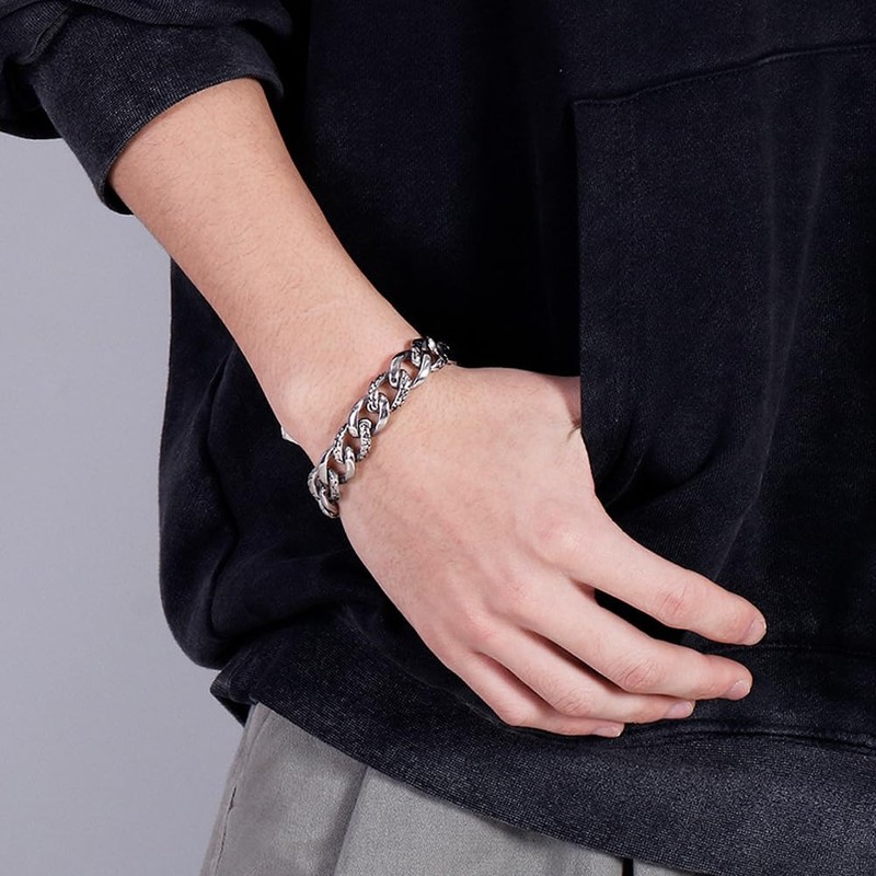 ULLMYYL Men’s Titanium Cuban Link Bracelet, Dragon & Snake Pattern