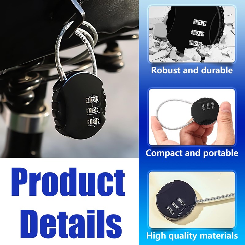 Wire Rope Lock, 2 Pcs Mini Code Lock, Wire Rope