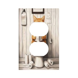 Nijuodnijir Outlet Covers Funny Orange Cat Toilet Wood Background 1 Gang Duplex Light Switch Cover Decorative Switch Plates Electrical Receptacle Faceplate Wall Plate For Kids Room Home Decor