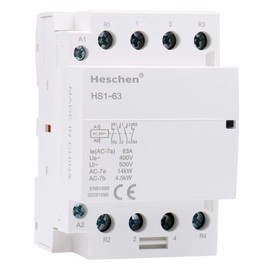 Heschen Household AC Contactor, HS1-63, Ie 63A, 4 Pole 2NO 2NC, AC 24V Coil Voltage, 35 mm DIN Rail Mount