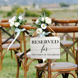 Ryeolo Reserved Row Signs for Wedding - Wooden Hanging Signs, 10.2x7.8 Inch (The Family of the Groom)