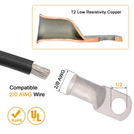 00 Gauge Tinned Copper Lugs 10 PCS 2/0 AWG - 1/2''(M12) Cable Lugs UL Listed Terminals 2/0 Gauge Wire Lugs Battery Cable Ends 10PCS Heavy Duty Closed End Crimp Copper Lugs + 10PCS 3:1 Heat Shrink Tube
