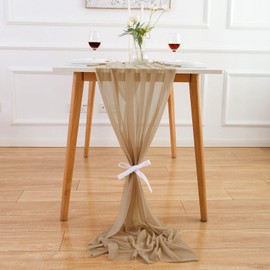 AOKSUNONA Table Runner Chiffon 27x157 Inch Brown Table Runner Fabric Boho Wedding Table for Bridal Baby Shower Birthday Party Table Decoration
