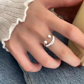 Crymystal Bohemian Style Smile Ring Silber Smile Knuckle Ring Layered Open Finger Ring Retro Stapelring Verstellbarer Smile Ring Schmuck für Frauen und Mädchen Geschenke