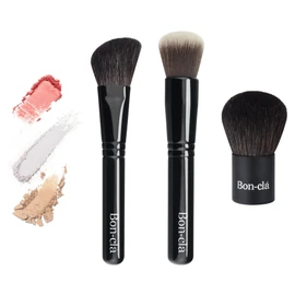 Bongkla Natural Wool Kabuki Powder Brush & Portable Face Brush Duo 3-piece set, 1 piece, cost-effective / 봉클라 천연양모 가부키 파우더 브러쉬 & 휴대용 페이스 브러쉬 듀오 3종 세트, 1개, 가심비 구성