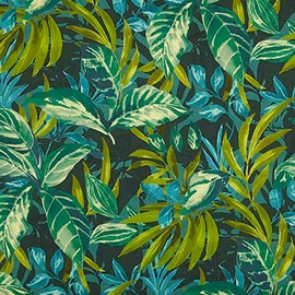 Kt KILOtela - Digital Printed Canvas Fabric, Half Panama Organic Cotton, Standard 100 by Oeko-Tex, 100 cm Length x 280 cm Width, Foliage Galore, Botanic, Green ─ 1 m