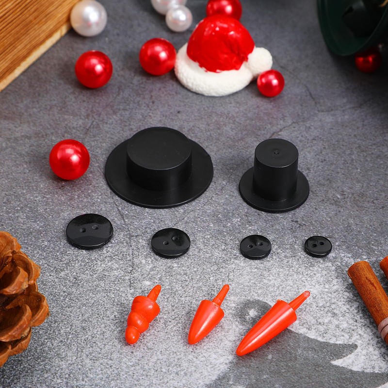 NIYANGLE Christmas Snowman Kit, Mini Black Hats Nose & Buttons