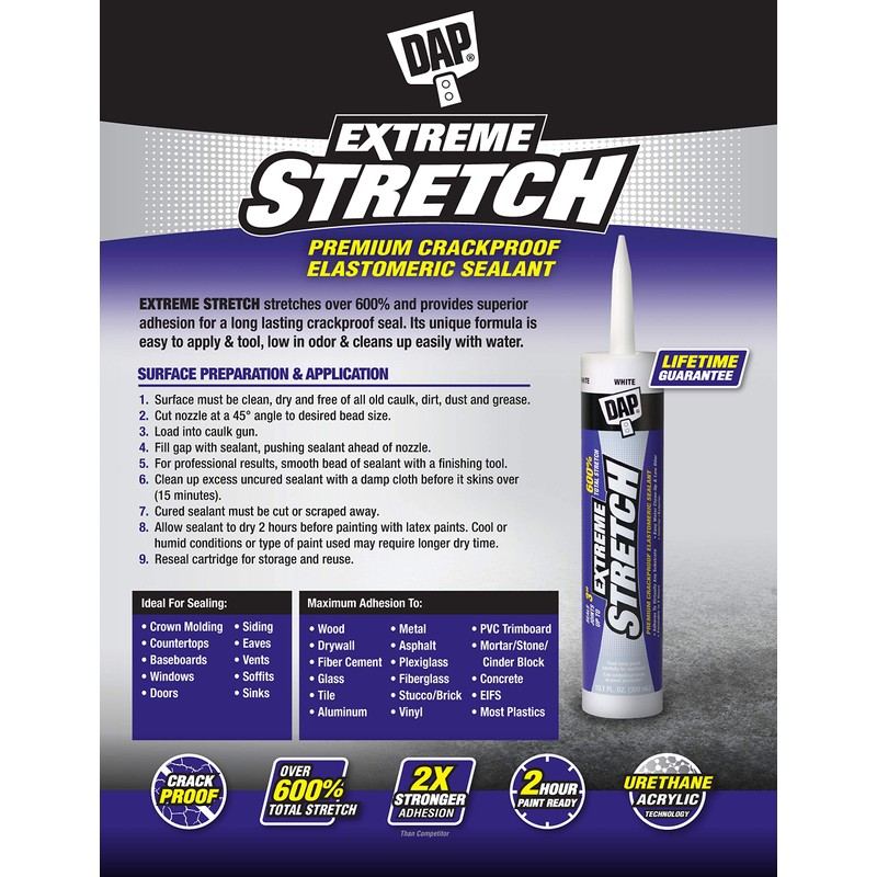 DAP 7079818712 Extreme Stretch Elastomeric Sealant, Iron Stone, 10 Ounces
