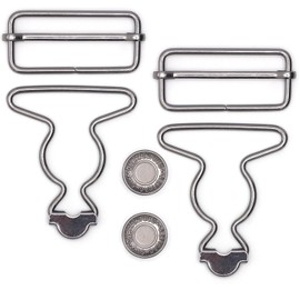 Enosea 4 Sets Overall Buckles, Metal Suspender Buckles Overall Clip Replacement with Adjustable Buckle Slider and No-Sew Buttons(1.5 inch)