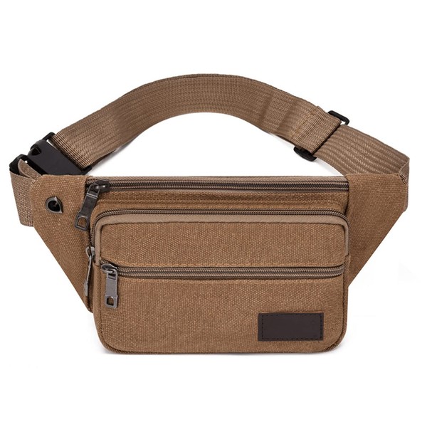 Canvas Crossbody Fanny Pack Casual Waist Bag Hip Bum Bag with Earphone Hole for Outdoors Workout Traveling Running Hiking Cycling Biking Rave and Festival (Brown)