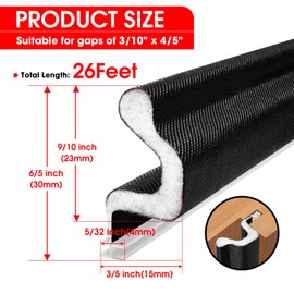 Black Kerf Door Weather Stripping for Door Frame Seal,Extra Thick Exterior Door Weatherstrip for Lager Gap,New Upgraded V-Shaped Door Insulation Strip Replacement for Door Weatherstripping 26Ft