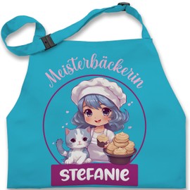 Geschenk mit Namen personalisiert by Shirtracer - Children's Apron Children Boys Girls - Baking Apron - Master Baker with Name I Gift Baking I Hobby Baker, 2 turquoise