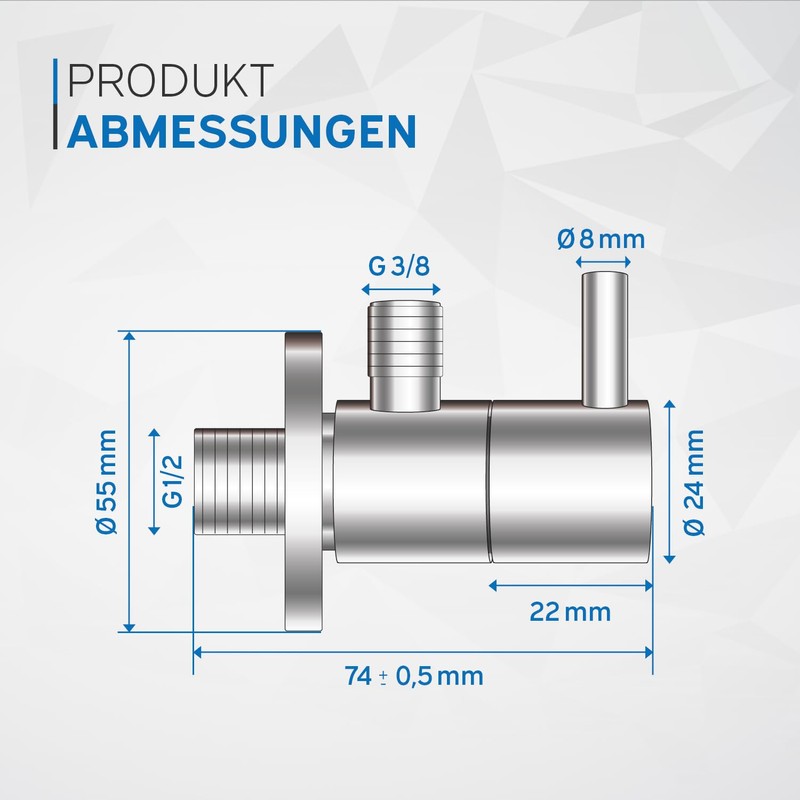 kör4u Design Angle Valve 1/2 x 3/8 Inch Water Shut-off