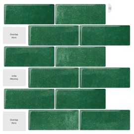 Artemuro 10-Sheets Peacock Green Subway Tiles Peel and Stick Backsplash Tile- 3D Self Adhesive Peel and Stick Backsplash for Kitchen, Bathroom - 12"x12" Sticky Mosaic Wall Tiles