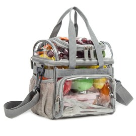 TXSN Large Clear Backpack, Heavy Duty Transparent PVC Backpack See Through Bag, Large Lunch Bag-grey, 18 x 6.75 x 13 inches, Transitional