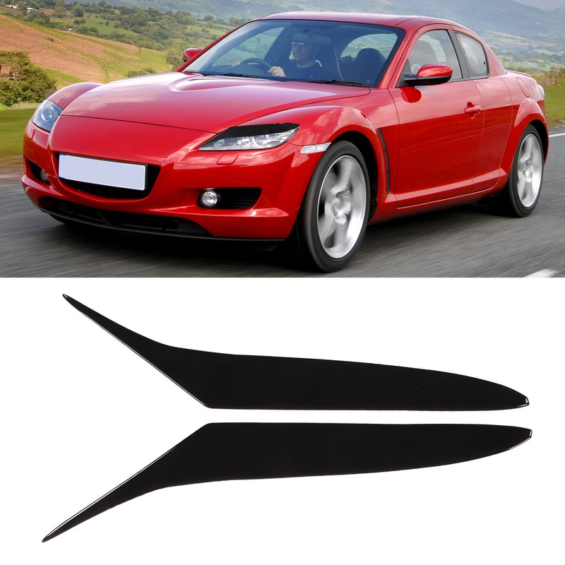 2PCS Front Headlight Eyebrow Gloss Black Decoration Soft Plastic Replacement