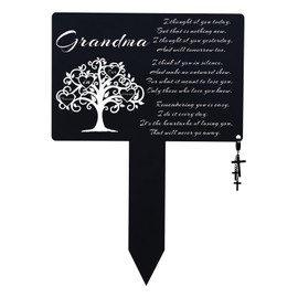 LIYAOLI Cemetery Decorations for Grave Marker for Grandma,Metal Cemetery Plaques for Grave Site Decor,Waterproof Memorial Plaques for Outdoors,with Cross Charm
