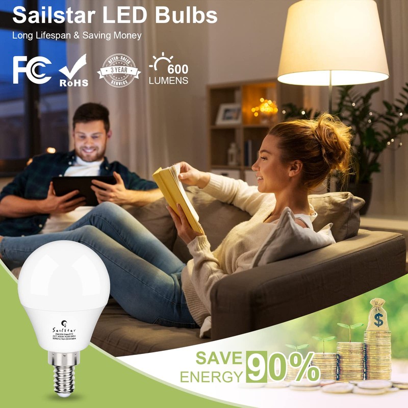 Sailstar Ceiling Fan Light Bulbs, E12 LED Bulb 60W Equivalent,