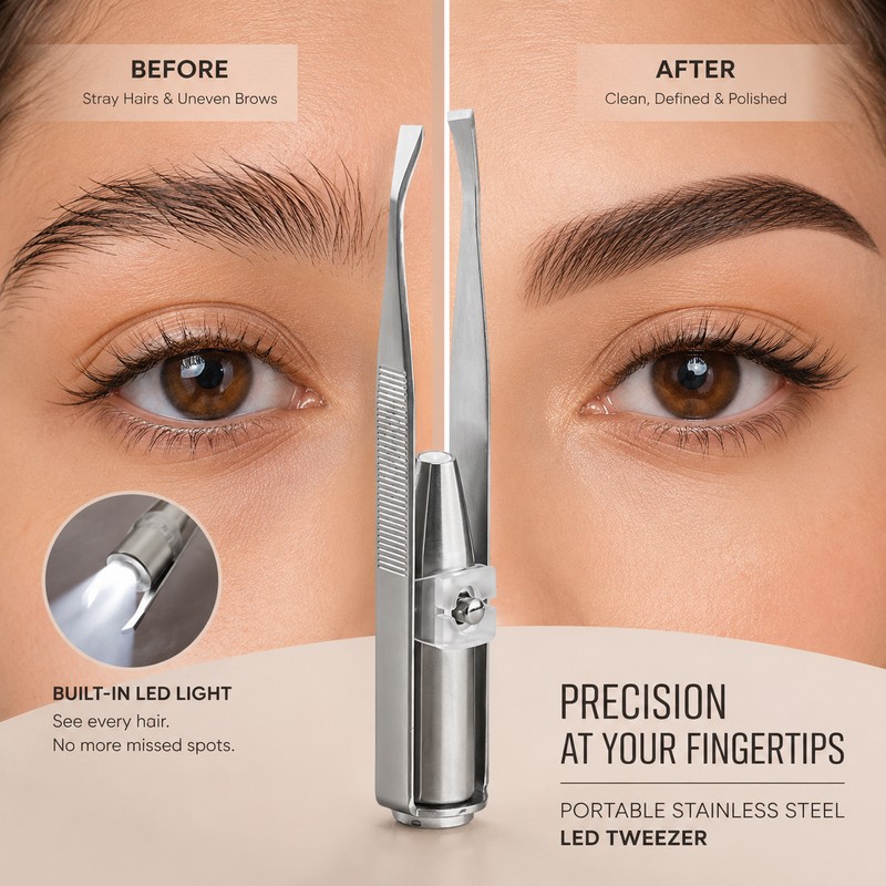 LED Eyebrow Tweezer for Precise Grooming – Portable Steel Hair
