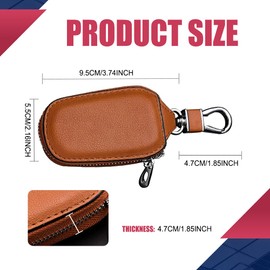 DWARFOO Car Key Case, Genuine Leather Auto Key Fob Cover Case, Car Key Chain Case Holder, Key Fob Protector with Metal Hook, Car Accessories Smart Key Holder Sleeve Universal for Trucks, Cars (Coffe)