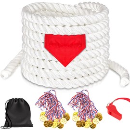 ZEROMX 40Ft Tug of War Rope for Kids and Adults, Outdoor Lawn Yard Family Reunion Birthday Party Games, Tug of War Rope with Flag for Team Building Activities Field Day Game Carnival Games (White)