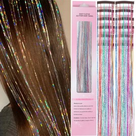 Hair Tinsel 12 Pcs Clip in Hair Tinsel Kit for Girls 22 Inch Glitter Fairy Tinsel Hair Extensions Colorful Heat Resistant Party Festival Hair Accessories for Women Kids (multicolor)