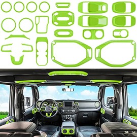 23PCS Full Set Interior Decoration Trim Kit for Jeep Wrangler JL JLU Gladiator JT 2018-2022 Steering Wheel Door Handle Air Conditioning Vent Cup Holder Reading Light Headlight Gear Cover (Green)