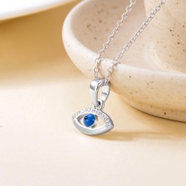 LWXIE Evil Eye Necklace for Women Sterling Silver Evil Eye Necklace Diamond Evil Eye Pendant Necklace for Women Wife 18+2Inch, 1, Sterling Silver, Diamond