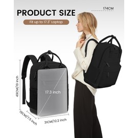 LOVEVOOK Backpack Womens, 17 Inch Laptop School Bag, Waterproof Work Travel Rucksack with USB Port, Anti Theft Ladies Computer Back Pack for Business Office College Uni, Black