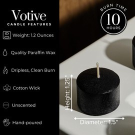 Simply Soson Votive Candles Bulk, 24 Black Votive Candles, 10 Hours Burn time, Small Candles, Bulk Candles, Unscented Candles, Candle Votives for Wedding, Birthday, Holiday & Home Decoration