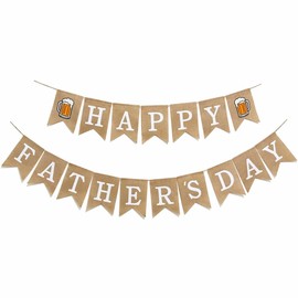 Happy Father's Day Banner Decorations, Rustic Burlap Fathers Day Banner with Beer Mug, Pre-Strung Fathers Day Decor Hanging Sign for Home, Party, Mantel, Fireplace, Farmhouse Party Supplies