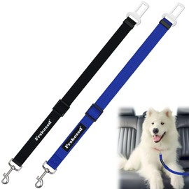 2 PCS Dog Seat Belt for Car Frskcssd Adjustable Dog Car Harness Heavy Duty Nylon Dogs Safety Seat Belt (Black+Blue)