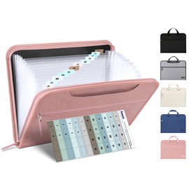 Sooez Heavy Duty Accordion File Organizer with Hidden Handle, Portable 12 Pockets Expanding File Folders, Cloth Monthly Bills Receipt Organizer for Letter/A4, School Classroom Home & Office Supplies