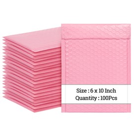 6x10 Inch Bubble Mailers 100 Pack, Self Seal Padded Envelopes for Small Business, Waterproof Shipping Bags, Light pink