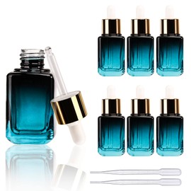COSIDEA 6 botellas con cuentagotas de cristal de 30 ml, cuadradas, color azul degradado, para botellas de aceite de esencia de suero