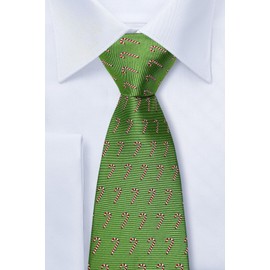 Retreez Green Christmas Woven Men's Tie with Christmas Candy Canes Pattern