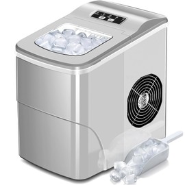 AGLUCKY Ice Makers Countertop with Self-Cleaning, 26lbs/24hrs, 9 Cubes Ready in 6 Mins, Portable Ice Machine with 2 Sizes Bullet Ice/Ice Scoop/Basket for Home/Kitchen/Office/Bar/Party, Grey