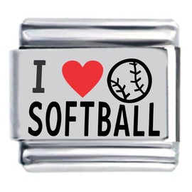 I Heart Softball Red Heart Laser Italian Charm