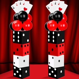 Hollowfly Casino Night Theme Party Decoration Including 8 Pcs 11 Inches Large Dice Boxes 16 Poker Cards 36 Balloons for Dice Game Table Centerpieces Birthday Party Supplies(Classic)