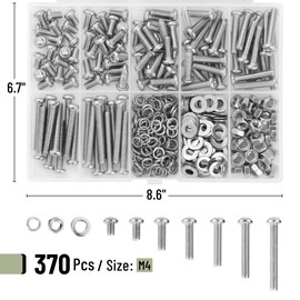 Mr. Pen- Nuts and Bolts Assortment Kit, 370 pcs, Stainless Steel, M4 Screws (7 Sizes 6-30mm)Button Head Socket Cap Screws Assorted Nuts and Bolts Nut Bolt and Washer Assortment Bolt and Nut Assortment