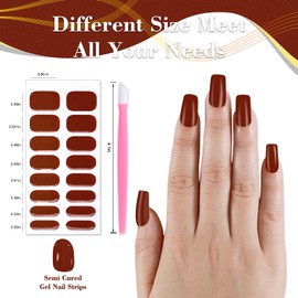 XEAOHESY 32pcs Semi Cured Gel Nail Strips, Needs to Be Cured With a Lamp, Easy to Apply and Remove, Waterproof and Long-Lasting(Velvety Red Wine)