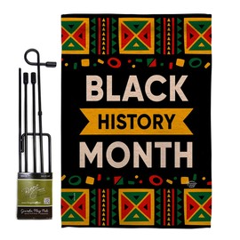 Cause Celebrate Black History Month Garden Flag Set with Stand Support BLM Anti Racism Justice Revolution Movement Equality Social Small Gift Yard House Banner Made In USA 13 X 18.5