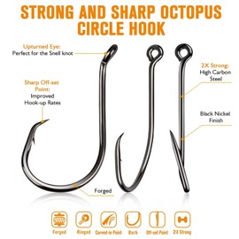 Dovesun Circle Hooks for Catfish 2X Strong 60PCS Catfish Hooks Octopus Circle Hooks Saltwater and Freshwater 6/0
