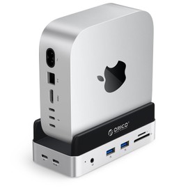 ORICO MiniDock Mac mini M4 Dedicated Stand & Dock | NVMe SSD Enclosure | 6-IN-1 USB3.2 Hub | 10Gbps USB-A×2 & SD/TF Card Reader Compatible with Mac mini M4/Pro