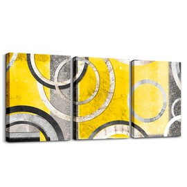 Feelyou Yellow Gray Circle Picture Wall Decor Retro Swirls Canvas Wall Art for Living Room Bedroom Geometry Swirls Canvas Wall Art for Living Room Bedroom Kids Boys Girls Geometric Wall Painting