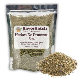 SavorSatch Herbs of Provence Herbes De Provence - 5oz Resealable Pouch, Fresh and Aromatic Herb and Spice Seasoning Blend, All-Natural, Allergen-Free, GMO-Free, Certified Kosher, Gourmet Quality, Perfect for Cooking, Baking, and Grilling - 5 Ounce (Pack 