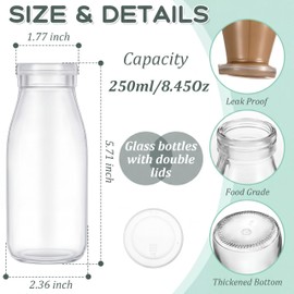 Zubebe 12 Pack 8 oz Glass Milk Bottles with 24 Lids - Reusable Overnight Oats Jars for Juice, Smoothies, Yogurt, Pudding and Jam Baby Shower Wedding Party Favors