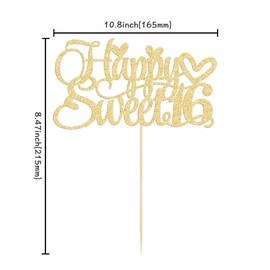 Decoración para tartas de 16 cumpleaños con purpurina para 16 años de edad, suministros de decoración para tartas de 16 años de edad, color dorado