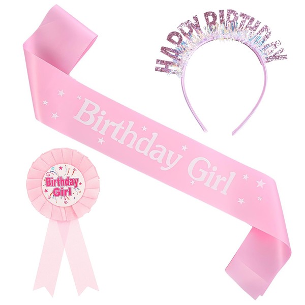 Xdealcozyxc 3 Pcs Birthday Girl Headband Set, Happy Birthday Headband
