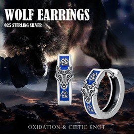 PARYFO Viking Creole Earrings for Men 925 Sterling Silver Nordic Wolf Earrings Wolf Hoop Earrings Viking Jewellery Gifts for Men Boys Women Unisex, Sterling Silver, None